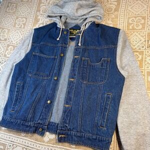 Eagles Ridge Mens 90s Denim Jacket Grey Hooded Sweatshirt Sleeves Medium Wash M